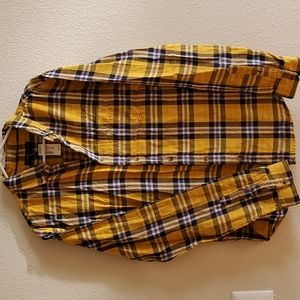 Aeropostale yellow and blue plaid long sleeved button up